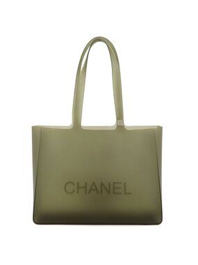 Chanel Logo Lava Tote Shoulder Bag Semi Clear Gray